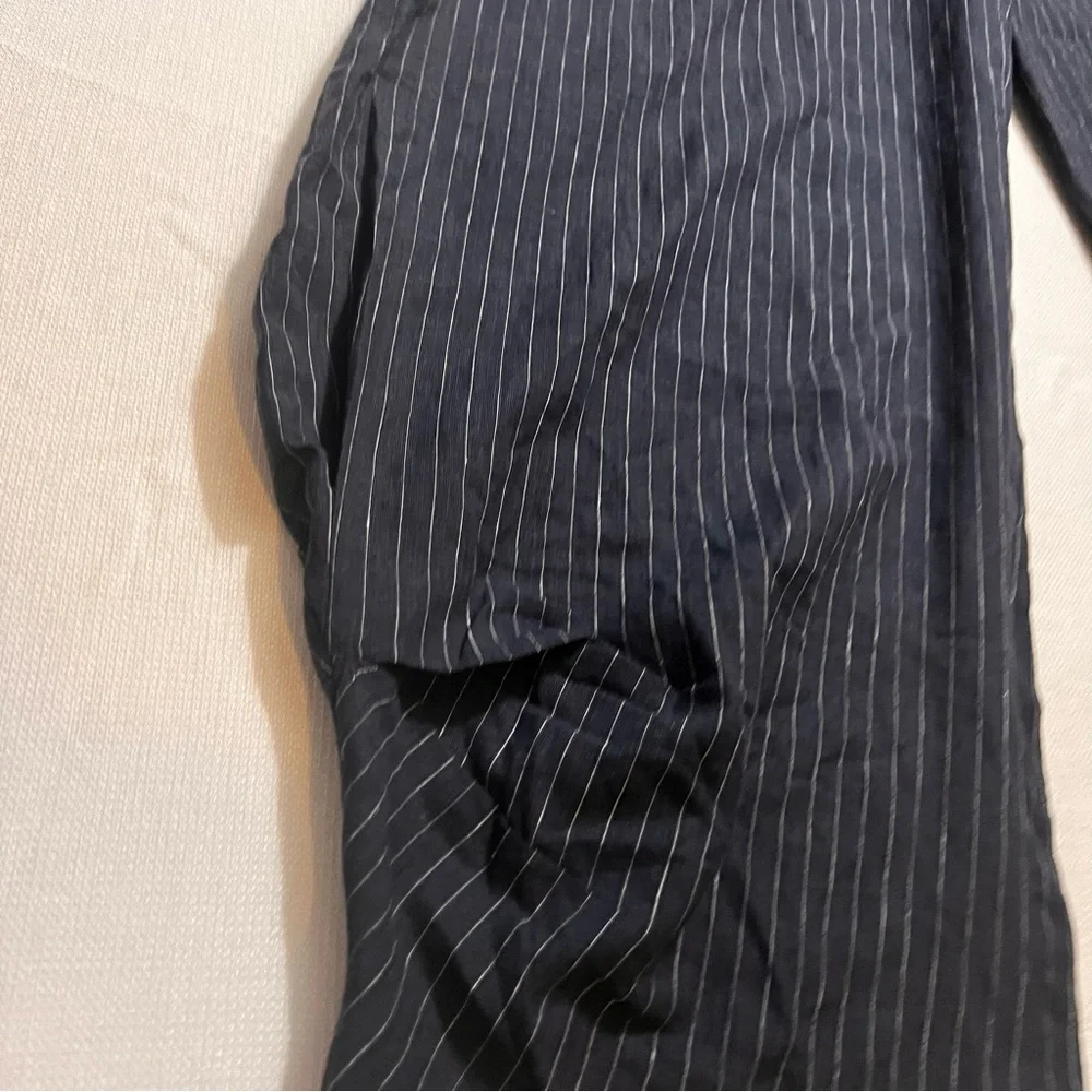 ZARA Balloon Navy Linen Blend Pinstripe Trouser NWT
